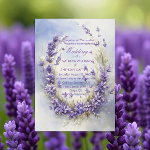 Eleganter Watercolor Lavender Wedding Rustic Einladung