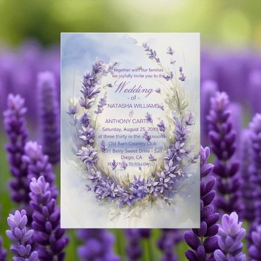 Eleganter Watercolor Lavender Wedding Rustic Einladung