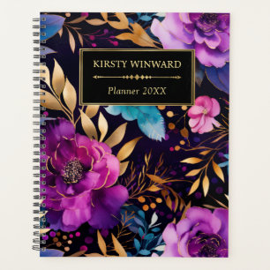 Eleganter Watercolor-Lila- und Türkisblumen-Planer Planer