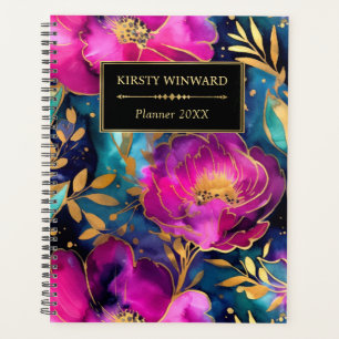 Eleganter Watercolor-Lila- und Türkisblumen-Planer Planer
