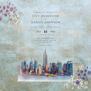 Eleganter Watercolor New York Skyline Wedding Arch Acryleinladungen