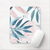 Eleganter Watercolor-Pastell verlässt Monogramm Mousepad (Mit Mouse)