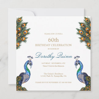 Eleganter Watercolor Peacock Geburtstag Einladung