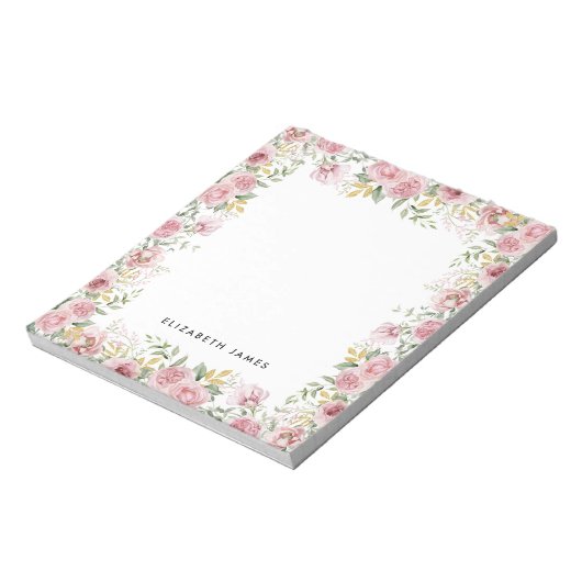 Eleganter Watercolor Pink und Goldpeonies Wreath Notizblock (Rotiert)