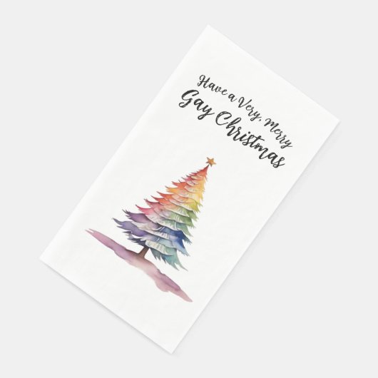 Eleganter Watercolor Rainbow Weihnachtsbaum Serviette (Ecke)