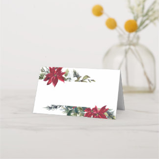 Eleganter Watercolor Red Poinsettia Hochzeitstisch Platzkarte