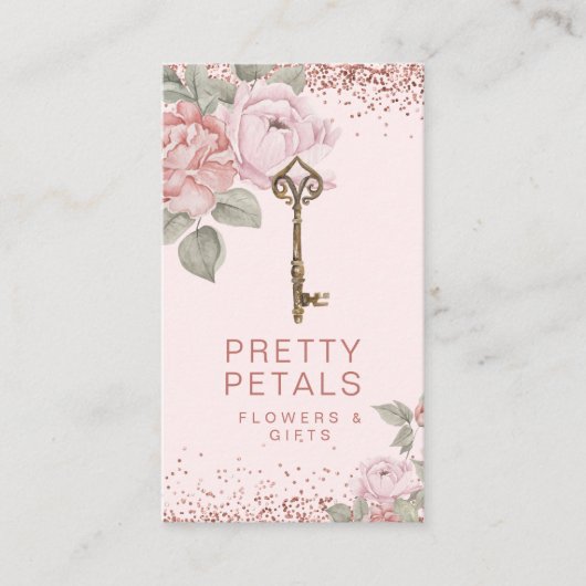 Eleganter Watercolor Rosa Botanischer Glitzer Visitenkarte (Vorderseite)