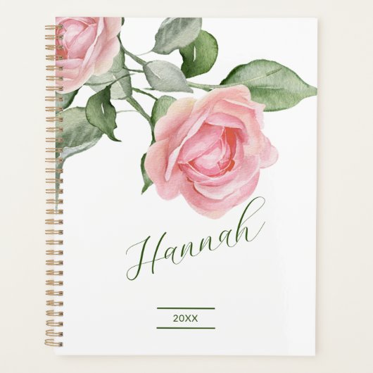Eleganter Watercolor Rosa Roses Name Planner Planer (Vorderseite)