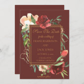 Eleganter Watercolor Rose Bouquet Gold Rahmen Einladung (Vorne/Hinten)