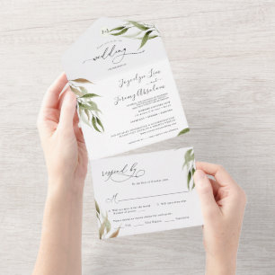 Eleganter Watercolor Rustikaler Eukalyptus All In One Einladung