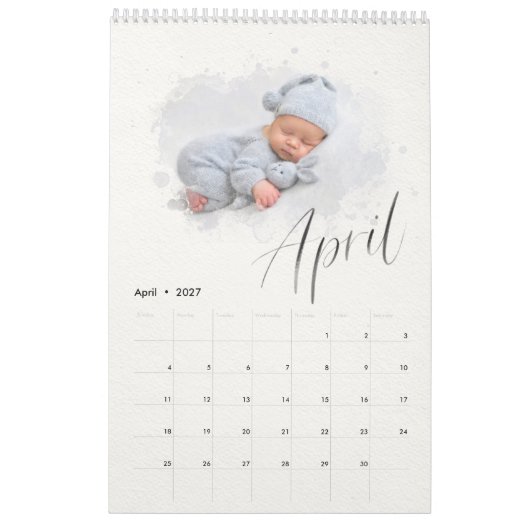 Eleganter Watercolor Script Multi-Foto-Kalender Kalender (Apr 2027)