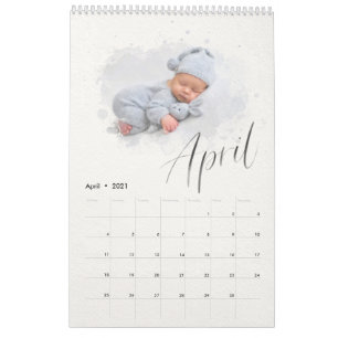 Eleganter Watercolor Script Multi-Foto-Kalender Kalender