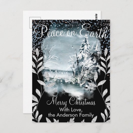 Eleganter Watercolor Snowy Night Natureschnee Glit Postkarte (Vorne/Hinten)