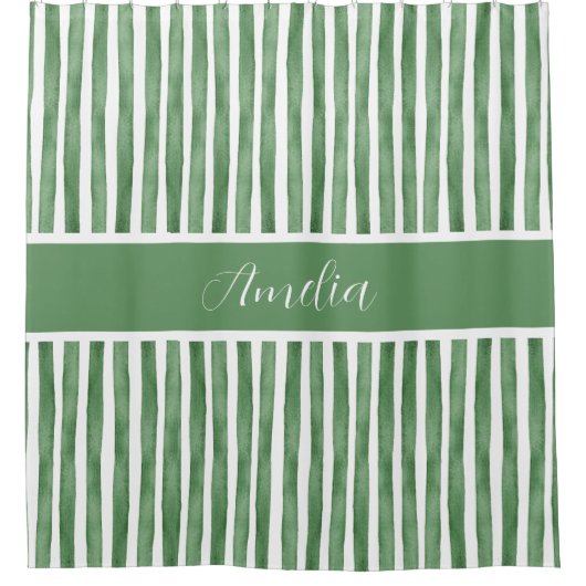 Eleganter Watercolor Streifen Sage Green Individue Duschvorhang (Vorderseite)