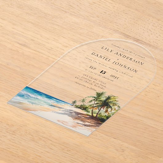 Eleganter Watercolor Tropical Beach Wedding Arch Acryleinladungen (Ablage )