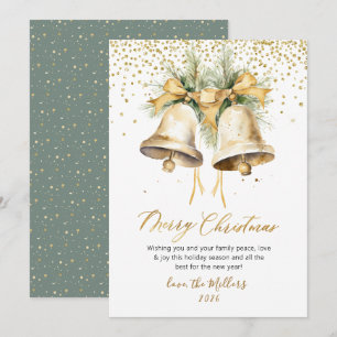 Eleganter Watercolor Weihnachtsglocken Gold Glitze Feiertagskarte