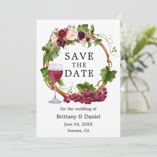 Eleganter Watercolor Weintrauben Blumenstrauß Save The Date (Stehend Vorderseite)