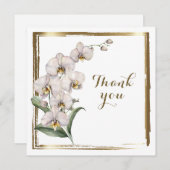 Eleganter Watercolor White Orchids Gold Rahmen Dan Dankeskarte (Vorne/Hinten)