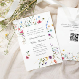 Eleganter Watercolor Wild Blume Hochzeit QR-Code Einladung