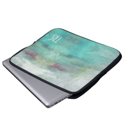 Eleganter WatercolorMonogram Computer-Schutz Laptopschutzhülle (Vorne Knopf)