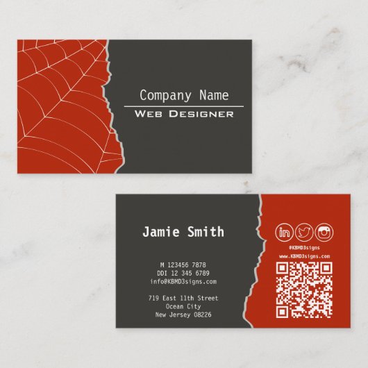 Eleganter Web Designer Graue und rote Visitenkarte (Vorne/Hinten)