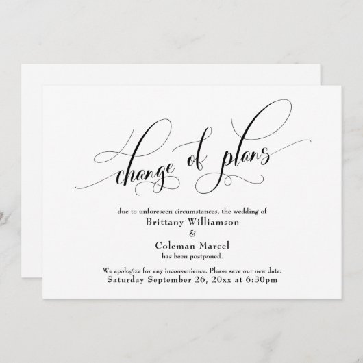 Eleganter Wechsel von Plänen Weiße Hochzeit Ankünd Einladung (Vorne/Hinten)