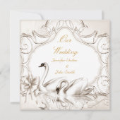 Eleganter Wedding Cream White Swans Bow Einladung (Vorderseite)