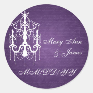 Eleganter Wedding Date Chandelier Lila Runder Aufkleber