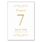 Eleganter Wedding Empfang Calligraphy Gold White Tischnummer (Vorderseite)