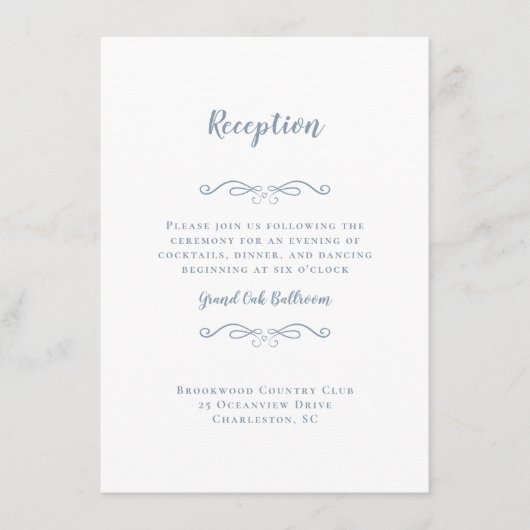Eleganter Wedding Empfang Dusty Blue Chic Begleitkarte (Vorderseite)