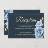 Eleganter Wedding Empfang Mitternachtsblau Begleitkarte (Vorne/Hinten)