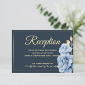 Eleganter Wedding Empfang Mitternachtsblau Begleitkarte (Stehend Vorderseite)