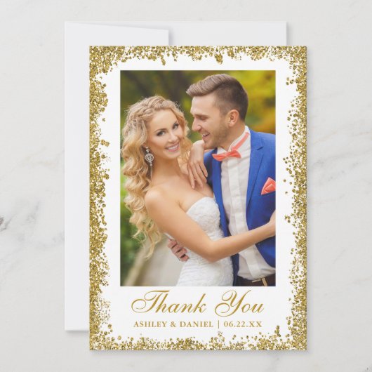 Eleganter Wedding Foto Gold Glitzer Dankeskarte (Vorderseite)