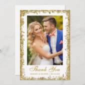 Eleganter Wedding Foto Gold Glitzer Dankeskarte (Vorne/Hinten)