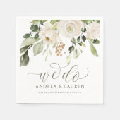 Eleganter Wedding Green Foliage Cocktail Weiß Serviette (Vorderseite)