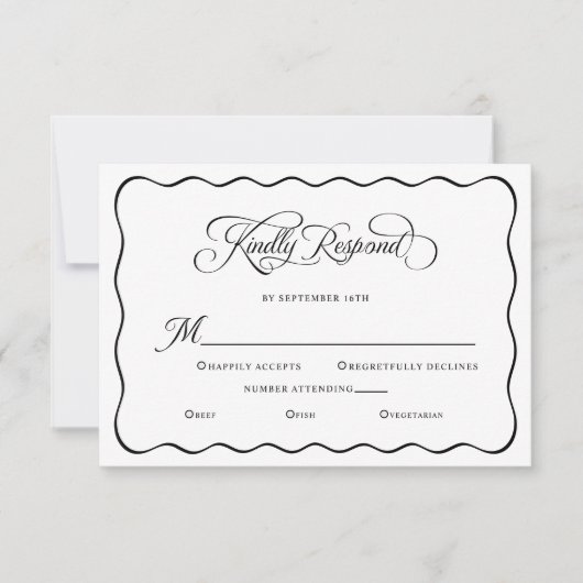 Eleganter Wedding Kindly Respond Wavy Frame Black RSVP Karte (Vorderseite)