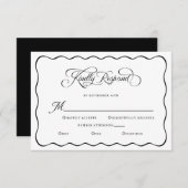 Eleganter Wedding Kindly Respond Wavy Frame Black RSVP Karte (Vorne/Hinten)