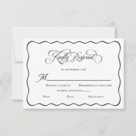 Eleganter Wedding Kindly Respond Wavy Frame Black RSVP Karte