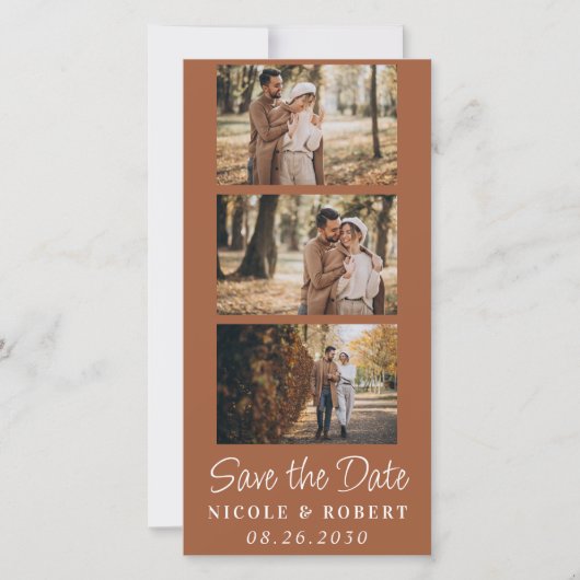 Eleganter Wedding Monogram Foto Strip QR Code Save The Date (Vorderseite)