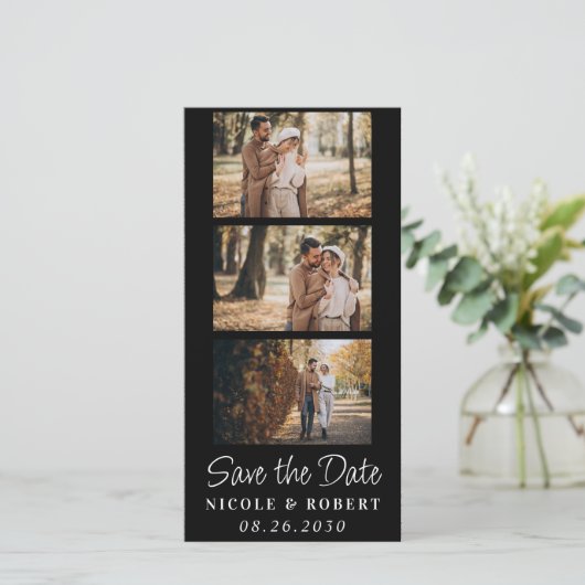 Eleganter Wedding Monogram Foto Strip QR Code Save The Date (Stehend Vorderseite)