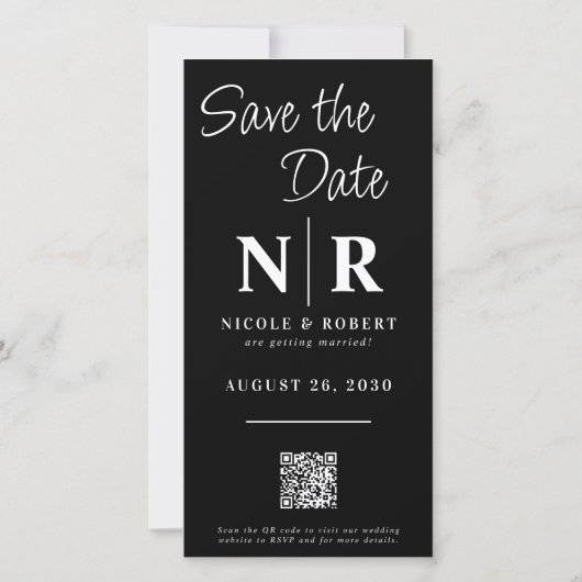 Eleganter Wedding Monogram Foto Strip QR Code Save The Date (Rückseite)