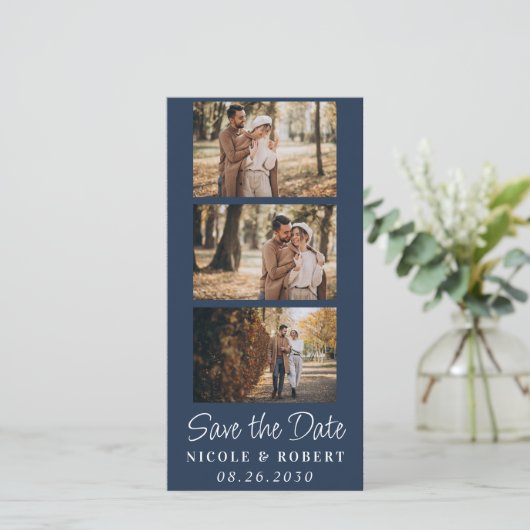 Eleganter Wedding Monogram Foto Strip QR Code Save The Date (Stehend Vorderseite)