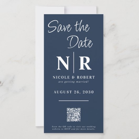 Eleganter Wedding Monogram Foto Strip QR Code Save The Date (Rückseite)