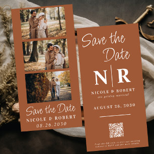 Eleganter Wedding Monogram Foto Strip QR Code Save The Date