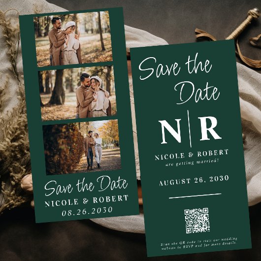 Eleganter Wedding Monogram Foto Strip QR Code Save The Date