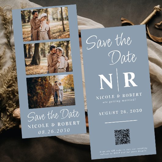 Eleganter Wedding Monogram Foto Strip QR Code Save The Date