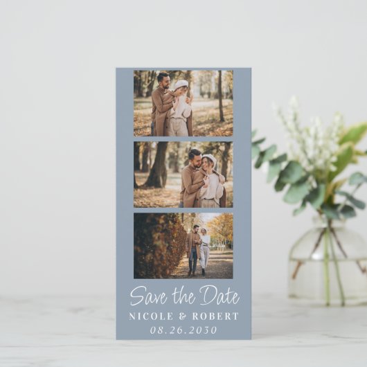 Eleganter Wedding Monogram Foto Strip QR Code Save The Date (Stehend Vorderseite)