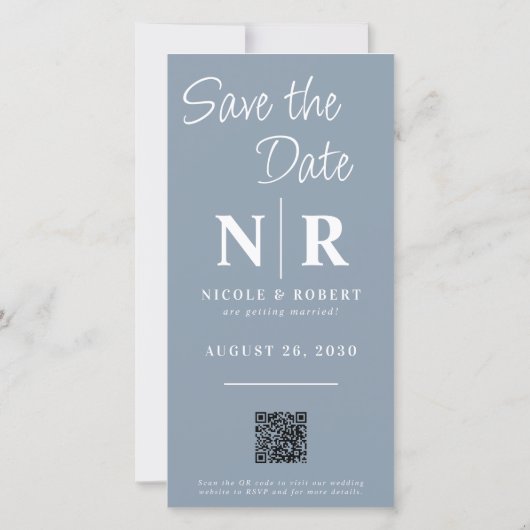 Eleganter Wedding Monogram Foto Strip QR Code Save The Date (Rückseite)