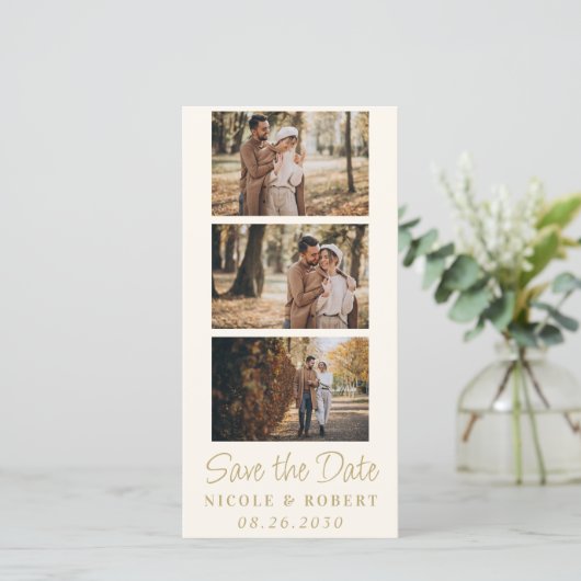 Eleganter Wedding Monogram Foto Strip QR Code Save The Date (Stehend Vorderseite)