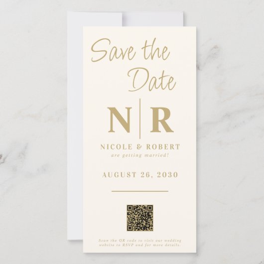Eleganter Wedding Monogram Foto Strip QR Code Save The Date (Rückseite)